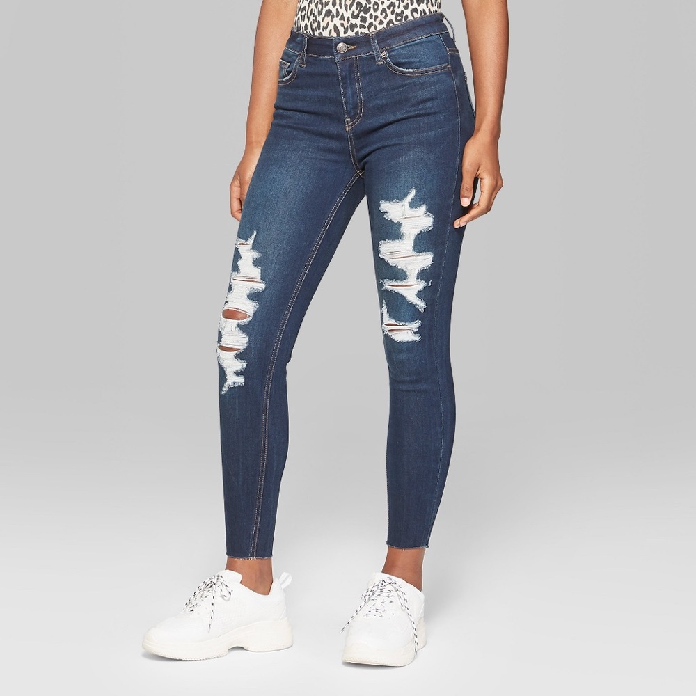 Wild Fable High Rise Dark Distressed Skinny Jeans
